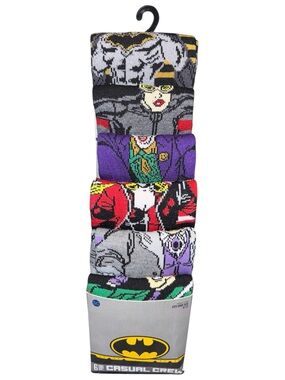 Batman Graphic Crew Socks - 6 Pack - Multicolor - Fits Size 8-12